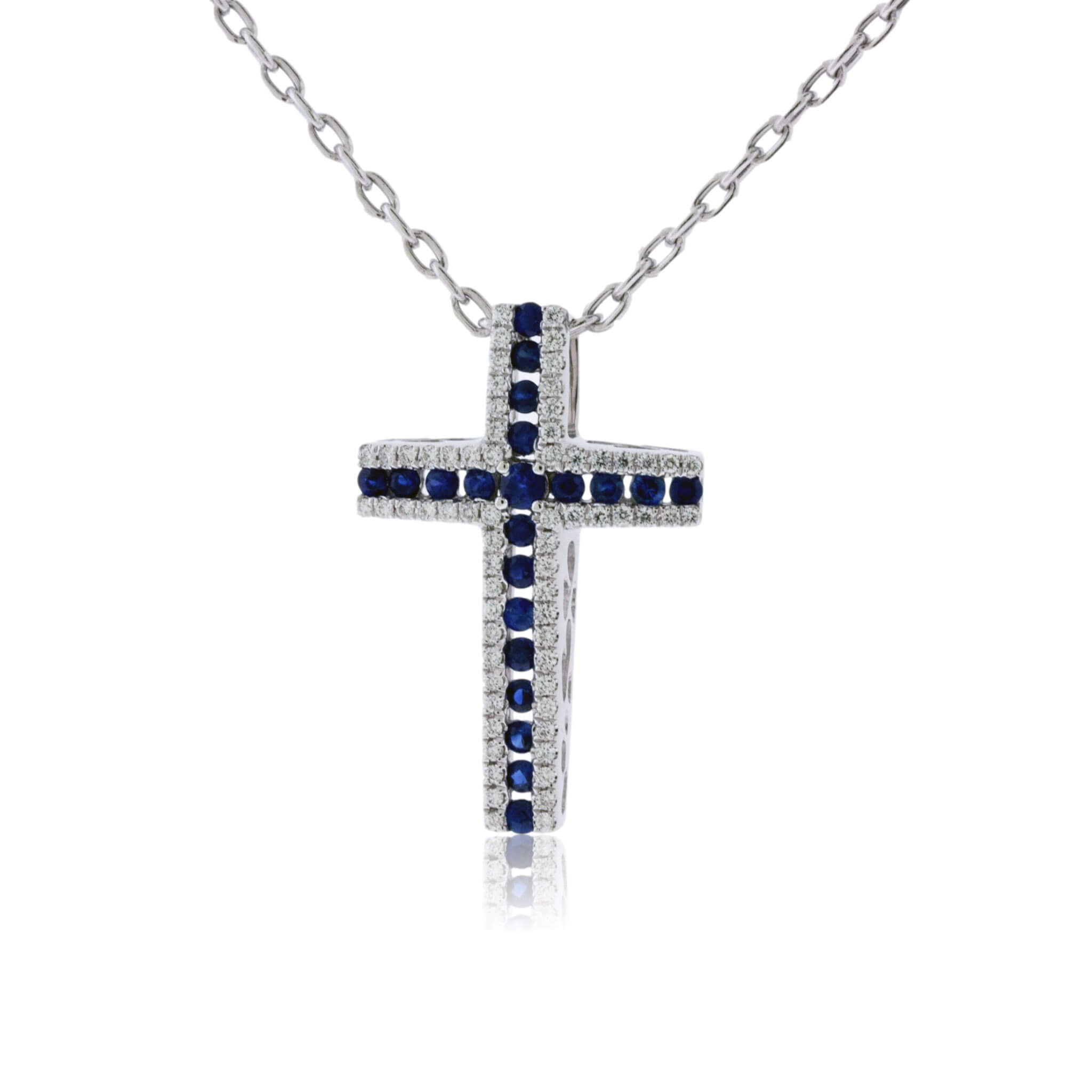 Cross necklace sales with sapphire