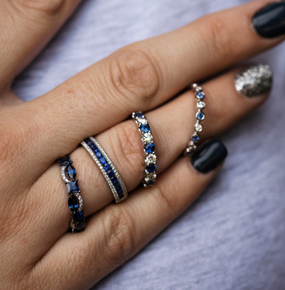 Sapphire and Double Row Diamond Band - Park City Jewelers