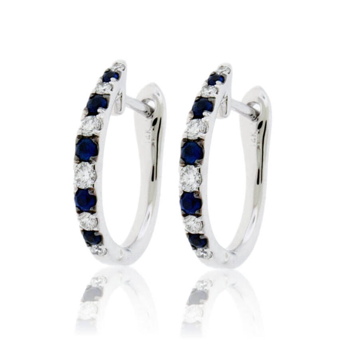 Sapphire & Diamond Alternating Hoop Earrings - Park City Jewelers
