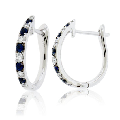 Sapphire & Diamond Alternating Hoop Earrings - Park City Jewelers