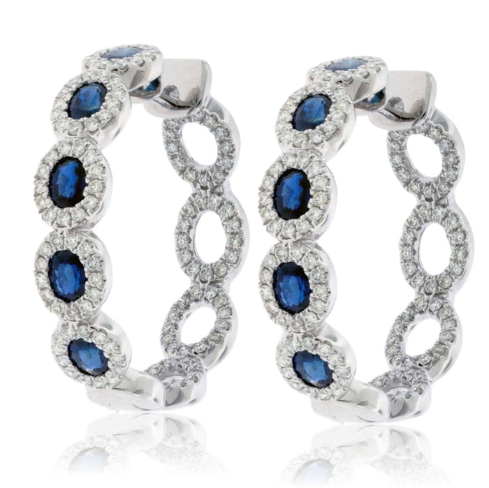 Sapphire with Diamond Halo Hoop Earrings - Park City Jewelers
