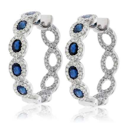 Sapphire with Diamond Halo Hoop Earrings - Park City Jewelers