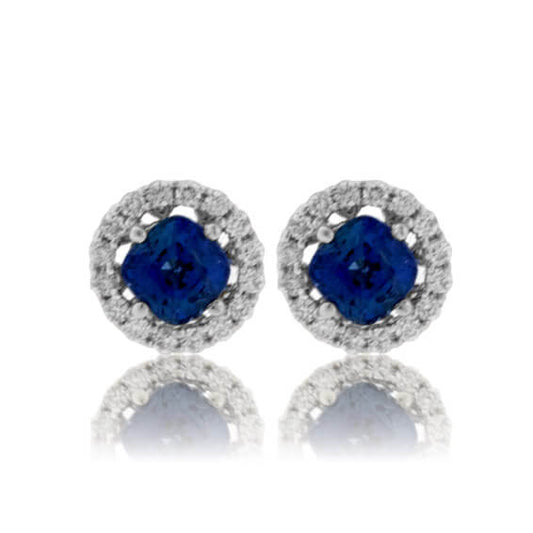Sapphire with Diamond Halo Stud Earrings - Park City Jewelers