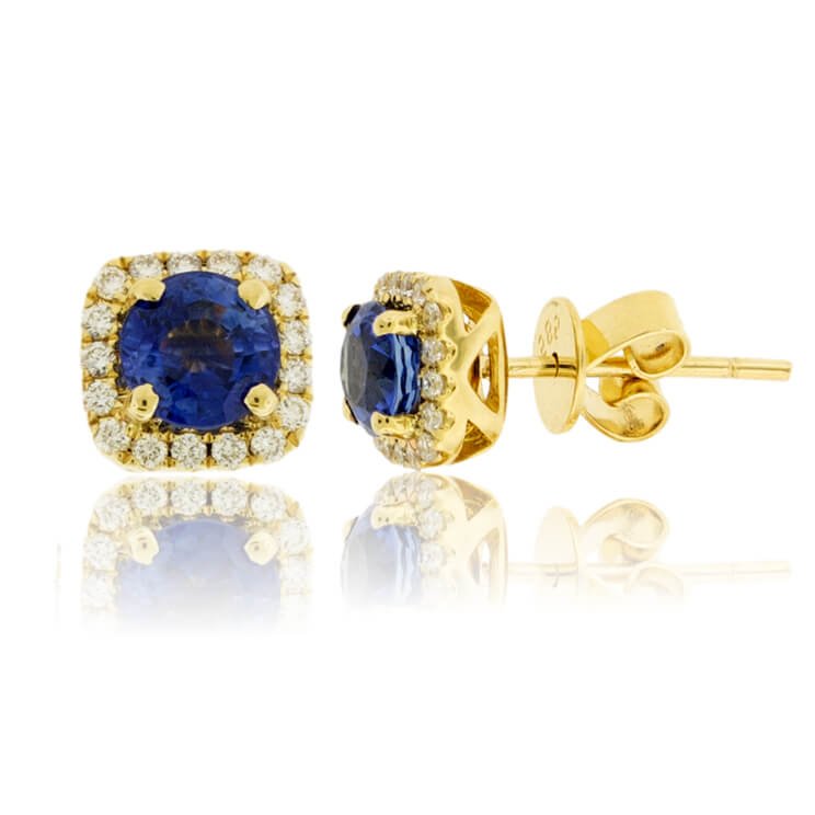 Sapphire with Diamond Halo Stud Earrings - Park City Jewelers