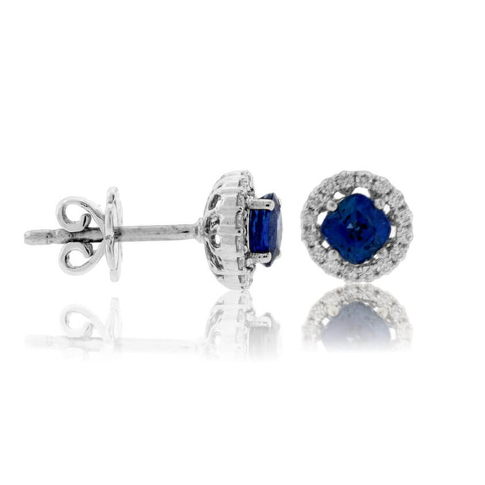 Sapphire with Diamond Halo Stud Earrings - Park City Jewelers