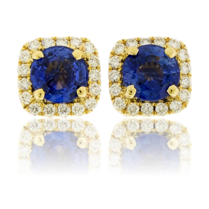 Sapphire with Diamond Halo Stud Earrings - Park City Jewelers