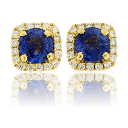 Sapphire with Diamond Halo Stud Earrings - Park City Jewelers
