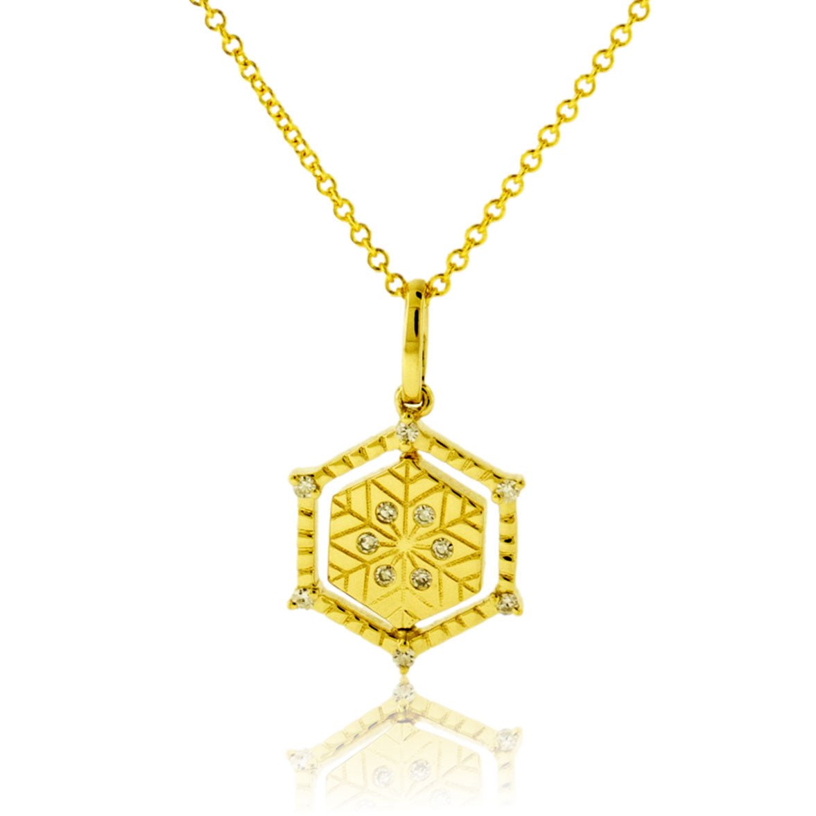 Satin Finish Flush Set Diamond Snowflake and Mountain Reversible Pendant - Park City Jewelers