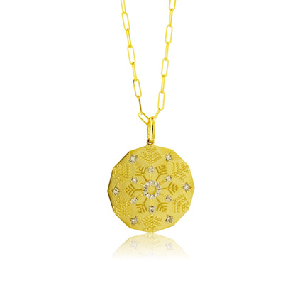 Satin Finish Flush Set Diamond Snowflake Disc Pendant - Park City Jewelers