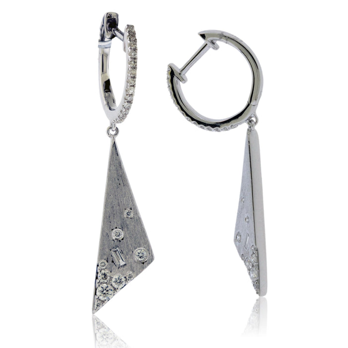 Satin Gold Finish Fancy Diamond Dangle Triangle Earrings - Park City Jewelers