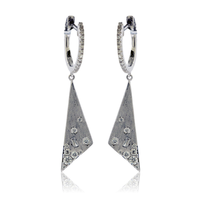 Satin Gold Finish Fancy Diamond Dangle Triangle Earrings - Park City Jewelers