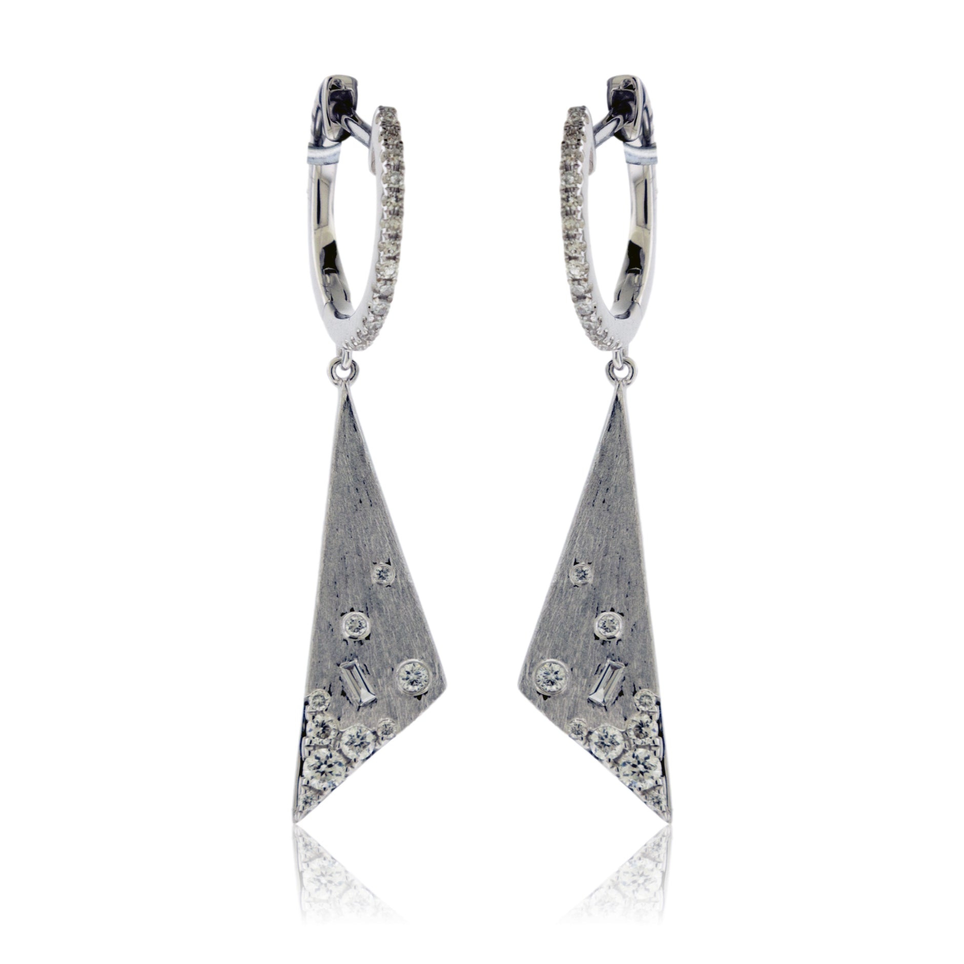 Satin Gold Finish Fancy Diamond Dangle Triangle Earrings - Park City Jewelers