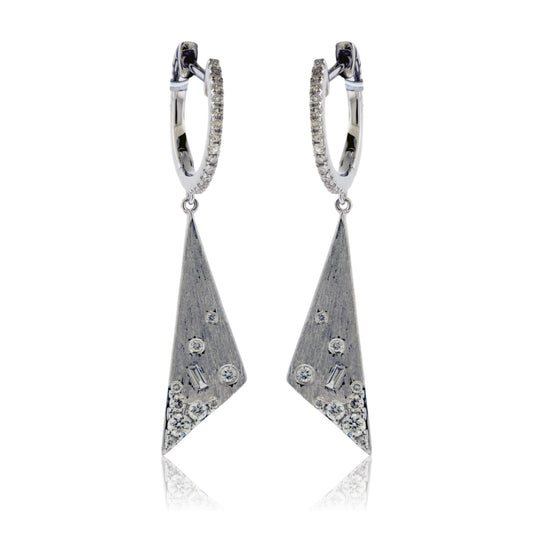 Satin Gold Finish Fancy Diamond Dangle Triangle Earrings - Park City Jewelers