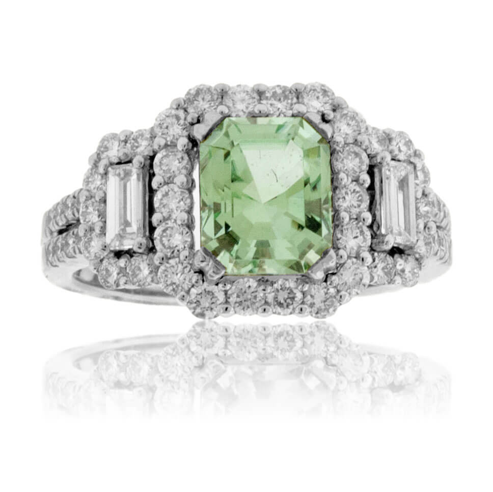 Cushion green tourmaline and diamond trilogy ring – Aardvark Jewellery