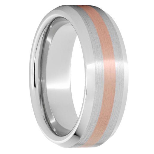 Serinium Beveled Edge Band with 2mm 14K Rose Gold Inlay and Satin Finish - Park City Jewelers