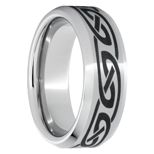 Serinium Beveled Edge Band with Knot Laser Engraving - Park City Jewelers