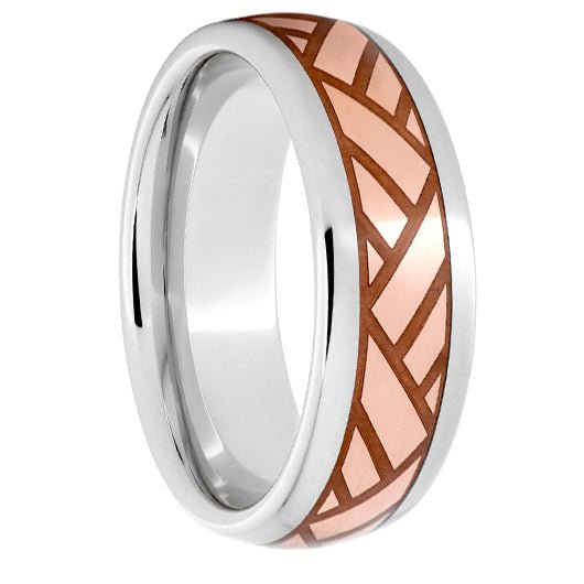 Serinium Domed Band with Copper Inlay and Volley Laser Engraving - Park City Jewelers