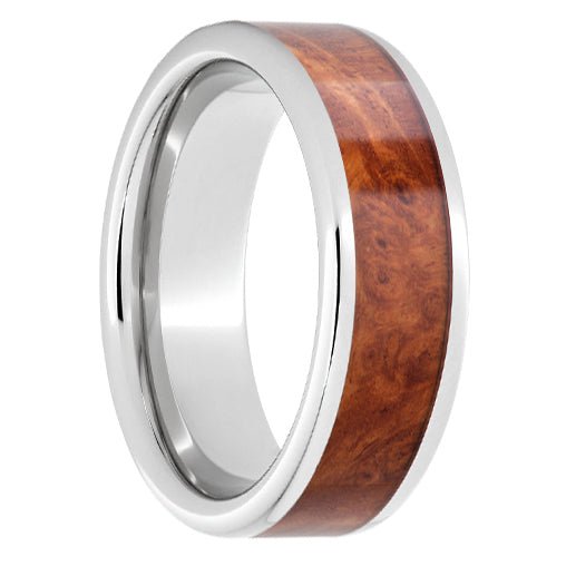 Serinium Pipe Cut Band with Exotic Amboyna Burl Wood Inlay - Park City Jewelers