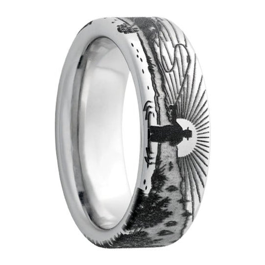 Serinium Pipe Cut Band with Sunrise Fishing Laser Engraving - Park City Jewelers