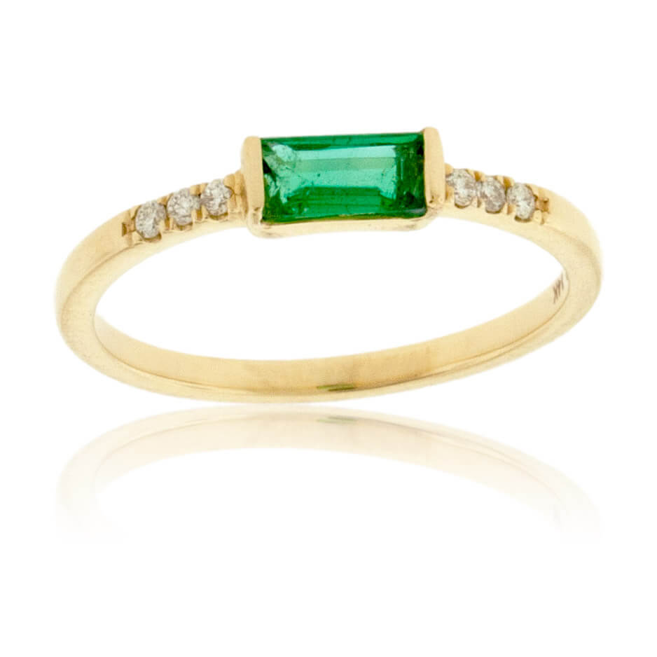 Sideways Emerald Cut Ring with Diamond Accents - Park City Jewelers