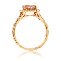 Sideways Oval Cut Morganite & Diamond Halo Ring - Park City Jewelers