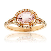 Sideways Oval Cut Morganite & Diamond Halo Ring - Park City Jewelers