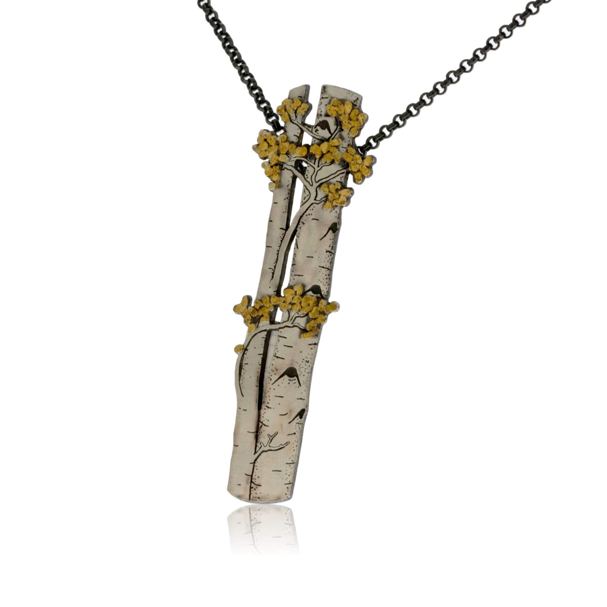 Silver, 18K Gold, & Nugget Gold Aspen Adorn Pendant - Park City Jewelers