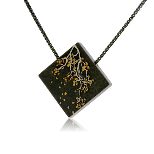 Silver, 18K Gold, & Nugget Gold Aspen Branch On Point Pendant - Park City Jewelers
