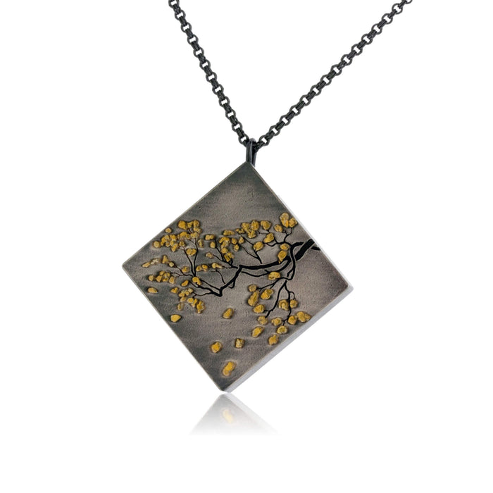 Silver, 18K Gold, & Nugget Gold Aspen Branch On Point Pendant - Park City Jewelers