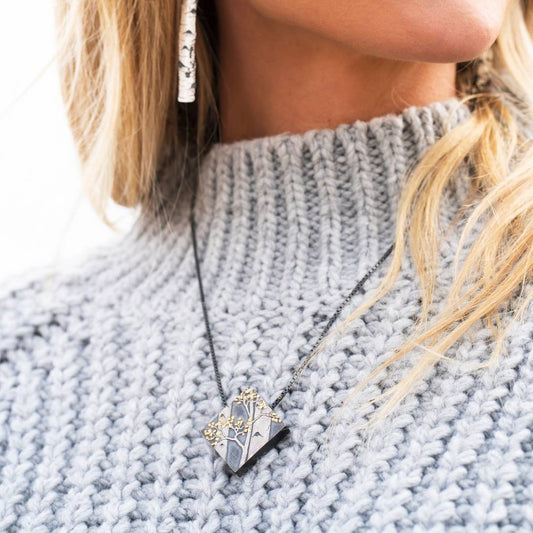 Silver, 18K Gold, & Nugget Gold Aspen Duet II On Point Pendant - Park City Jewelers