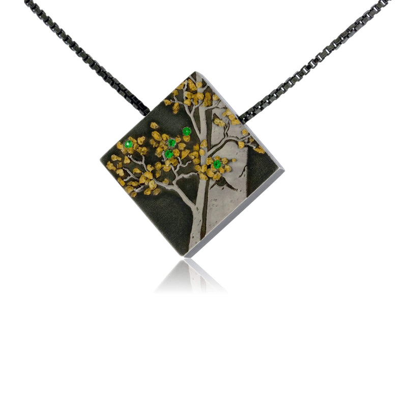 Silver, 18K Gold, & Nugget Gold Aspen Duet II On Point Pendant - Park City Jewelers