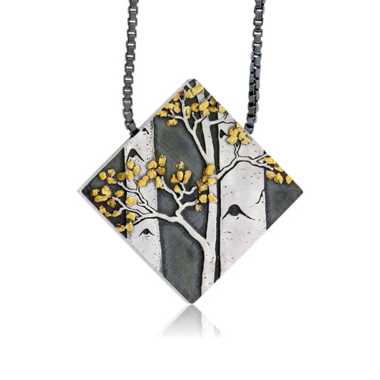Silver, 18K Gold, & Nugget Gold Aspen Duet II On Point Pendant - Park City Jewelers