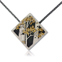 Silver, 18K Gold, & Nugget Gold Aspen Duet On Point Pendant - Park City Jewelers