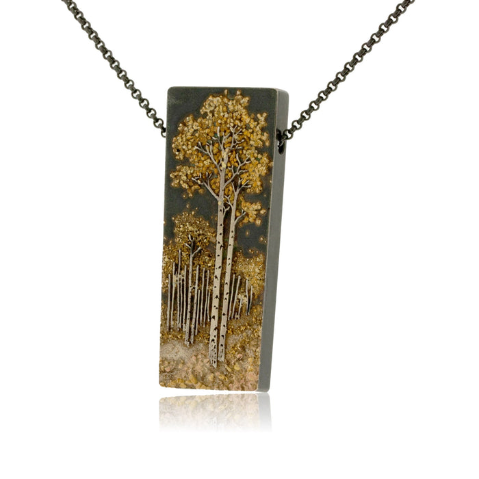 Silver, 18K Gold, & Nugget Gold Aspen Grove Pendant - Park City Jewelers