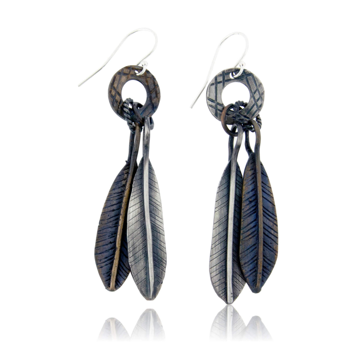 Silver & Bronze Dangling Feather Earrings - Park City Jewelers