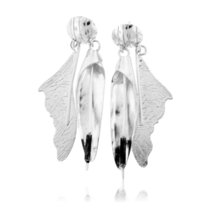 Silver Dragonfly & Cattail Dangle Earrings - Park City Jewelers
