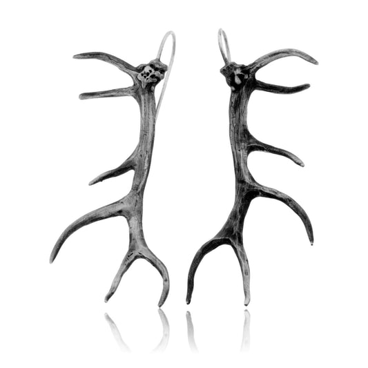 Silver Elk Antler Drop Earrings - Park City Jewelers