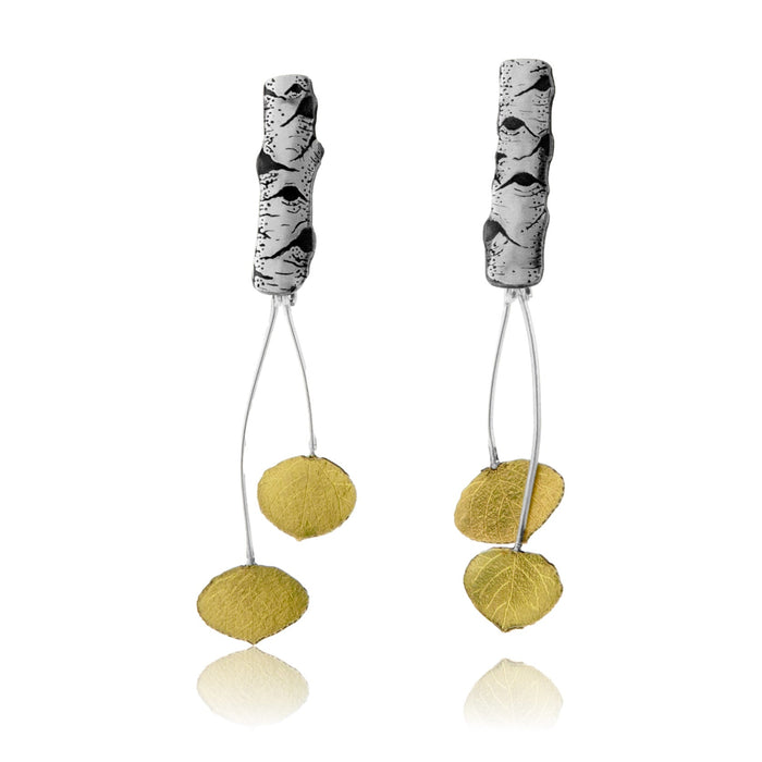 Silver & Gold Leaf Drop Stud Aspen Earrings - Park City Jewelers