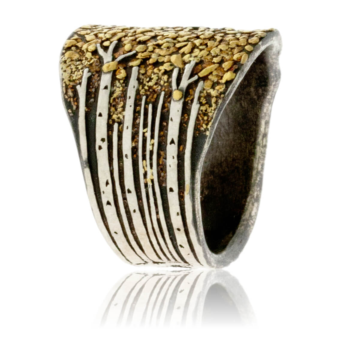 Silver & Gold Nugget Wide Ring - Park City Jewelers