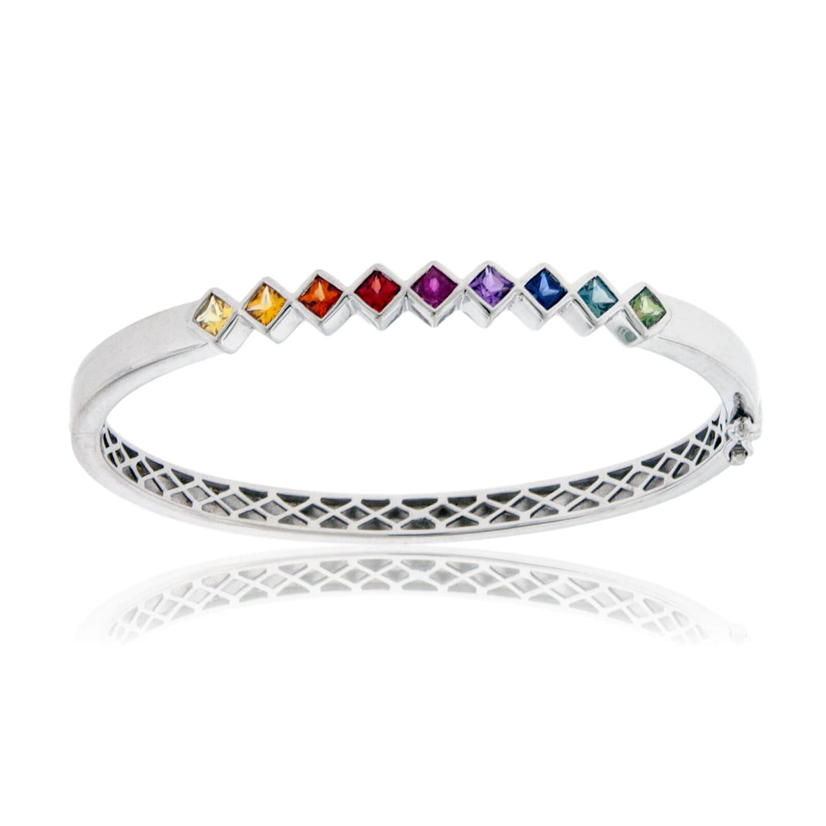 Silver Rainbow Sapphire Princess Cut Bangle Bracelet - Park City Jewelers