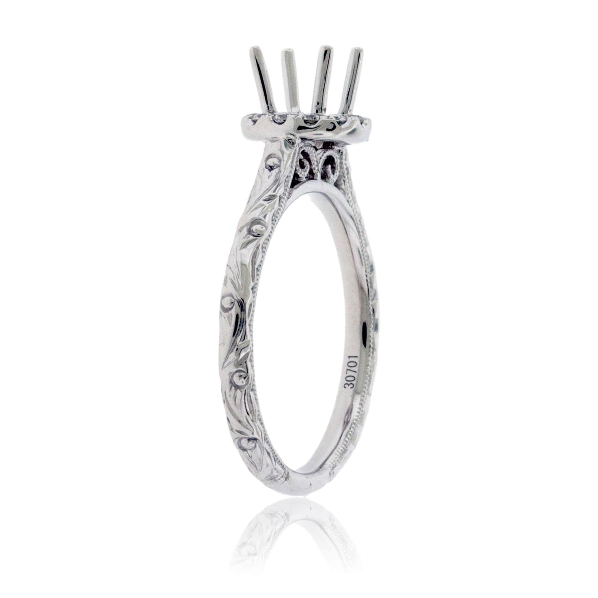 Simple Halo Hand Engraved Style Semi Mount Diamond Ring - Park City Jewelers
