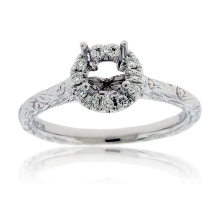 Simple Halo Hand Engraved Style Semi Mount Diamond Ring - Park City Jewelers