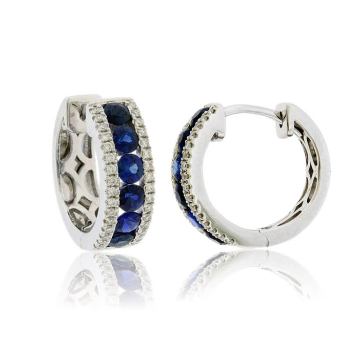 Single Row Sapphire & Diamond Lined Huggie Hoop Earrings - Park City Jewelers