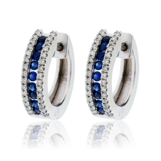 Single Row Sapphire & Diamond Lined Huggie Hoop Earrings - Park City Jewelers