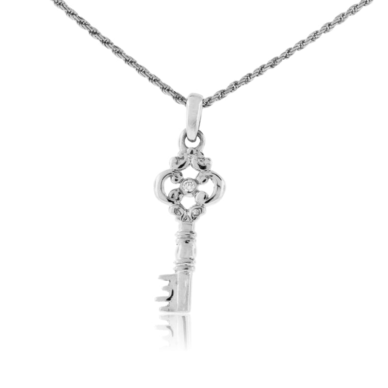 Skeleton Key Single Diamond Pendant - Park City Jewelers