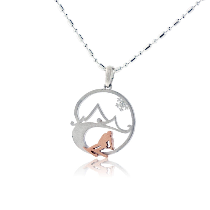 Skier in the Mountains with Snowflake Pendant Medium - Park City Jewelers