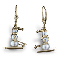 Skiing Pearl Snowman Earrings - Park City Jewelers