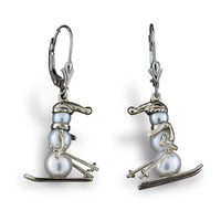 Skiing Pearl Snowman Earrings - Park City Jewelers