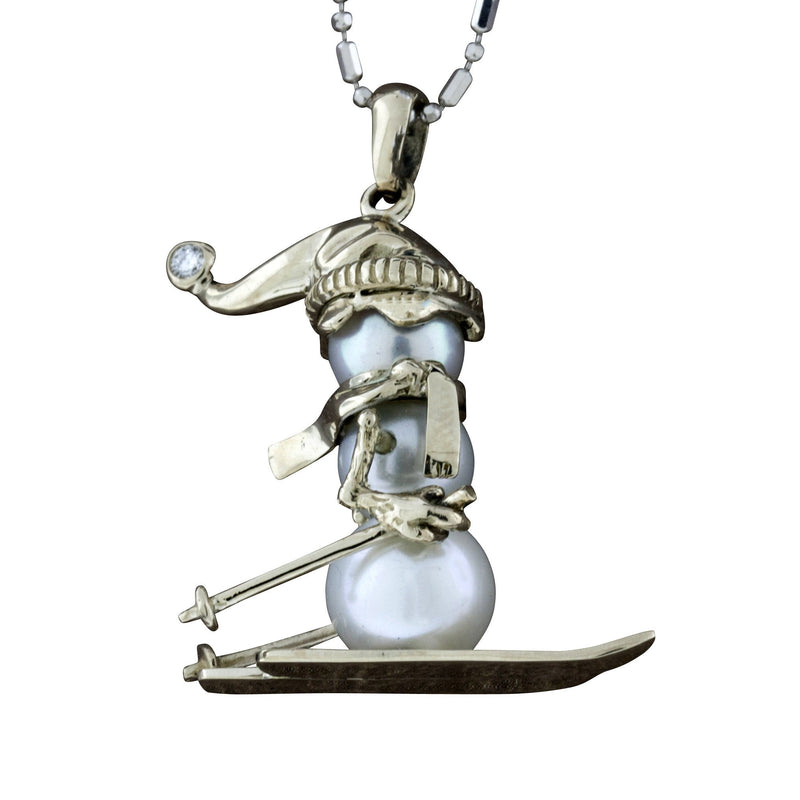 Skiing Pearl Snowman Pendant - Park City Jewelers