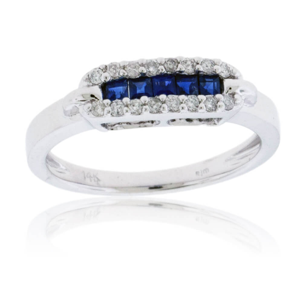 Small Blue Sapphire & Diamond Halo Ring - Park City Jewelers
